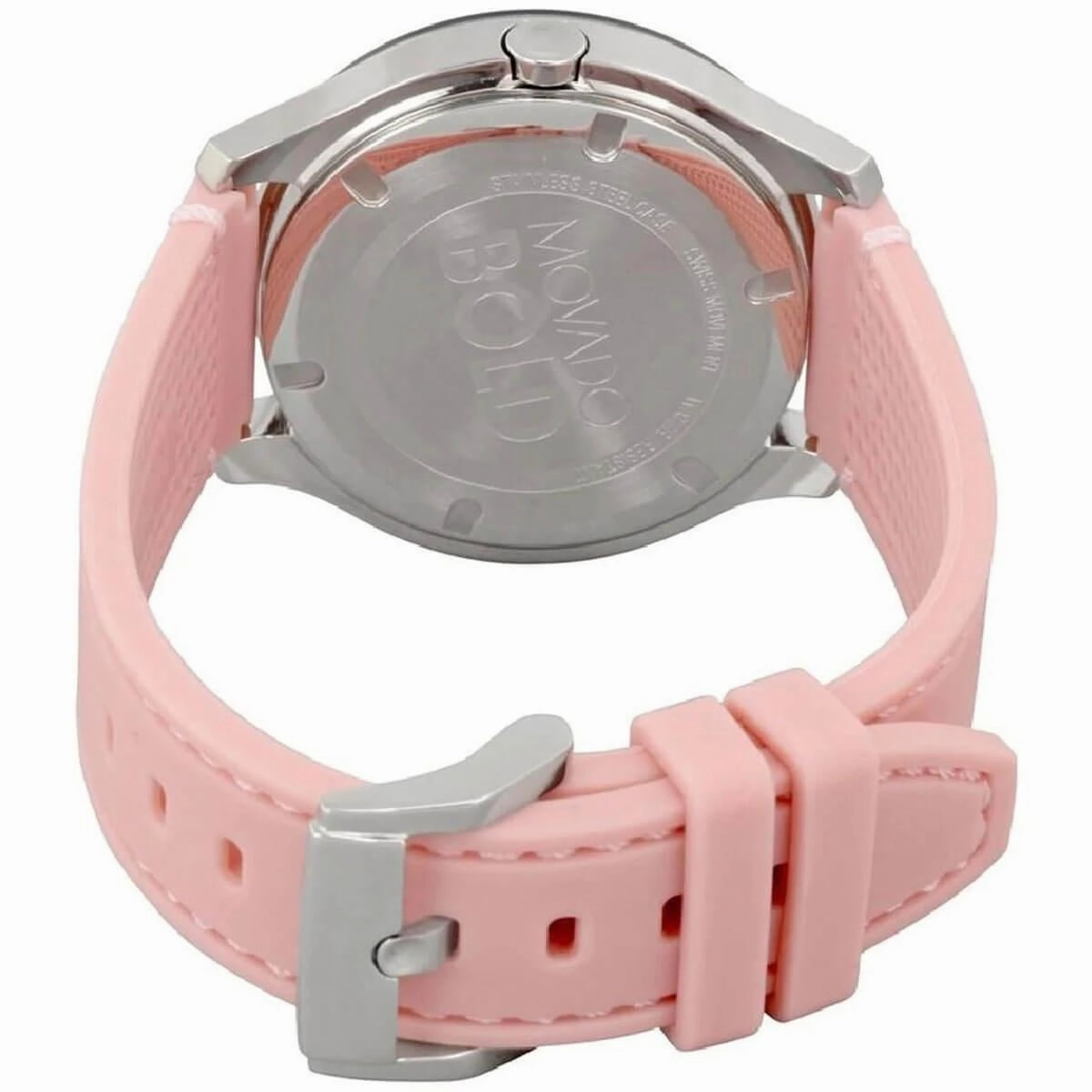 Movado Women's Quartz Watch - Bold Silver Tone Dial Pink Silicone Strap | 3600414