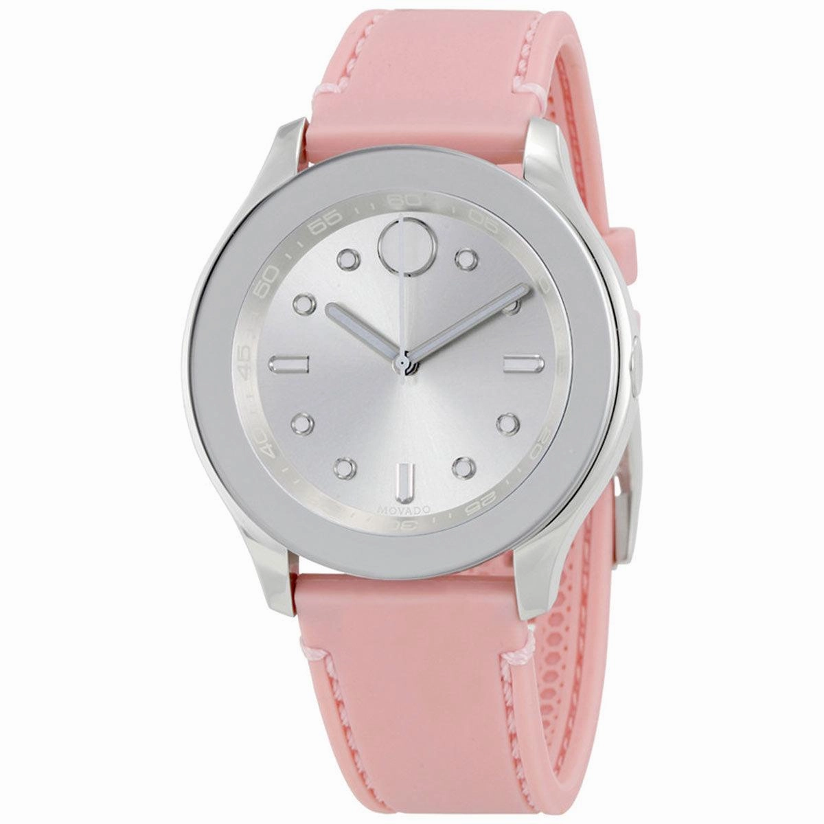Movado Women's Quartz Watch - Bold Silver Tone Dial Pink Silicone Strap | 3600414