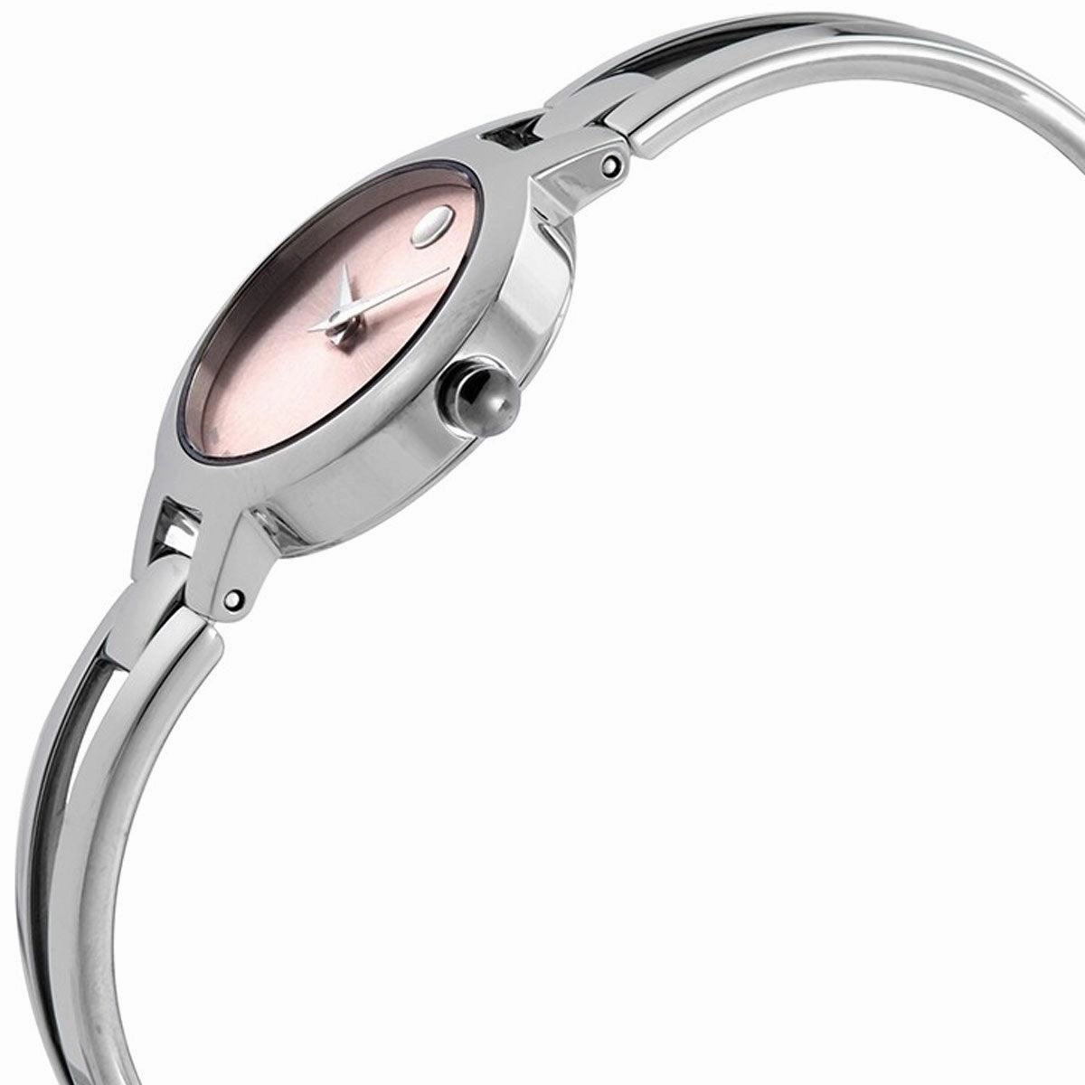 Movado Women's Swiss Quartz Watch - Amorosa Pink Dial Silver Bangle Bracelet | 0607387