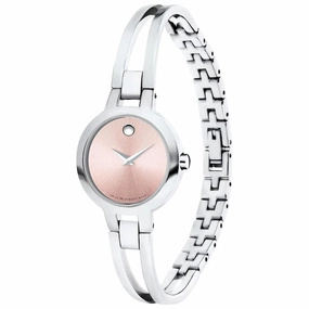Movado Women's Swiss Quartz Watch - Amorosa Pink Dial Silver Bangle Bracelet | 0607387