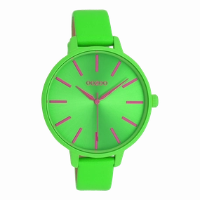Neon green OOZOO watch with leather strap - C11183