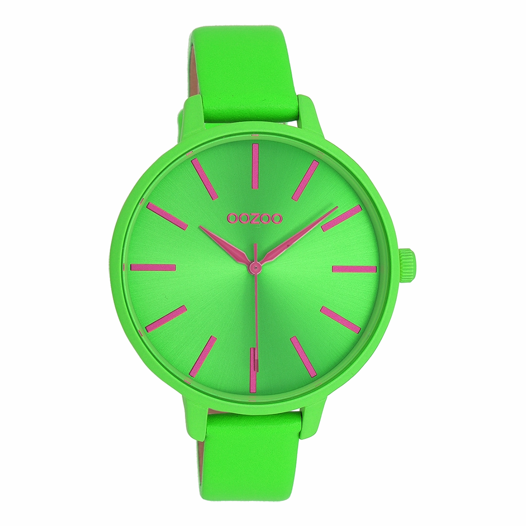 Neon green OOZOO watch with leather strap - C11183