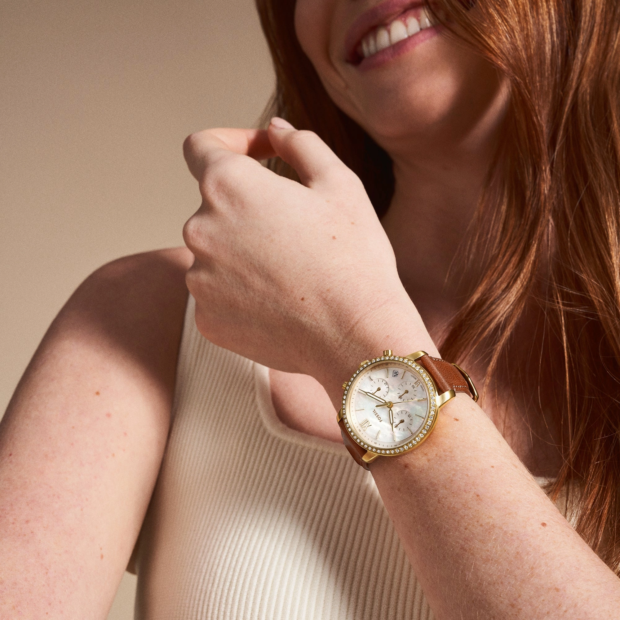 Neutra Women Quartz Mother Of Pearl Dial Chronograph Leather Watch ES5278