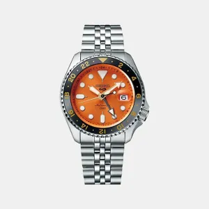 New 5 Sports Men Automatic Orange Dial Analog Stainless Steel Watch SSK005K1