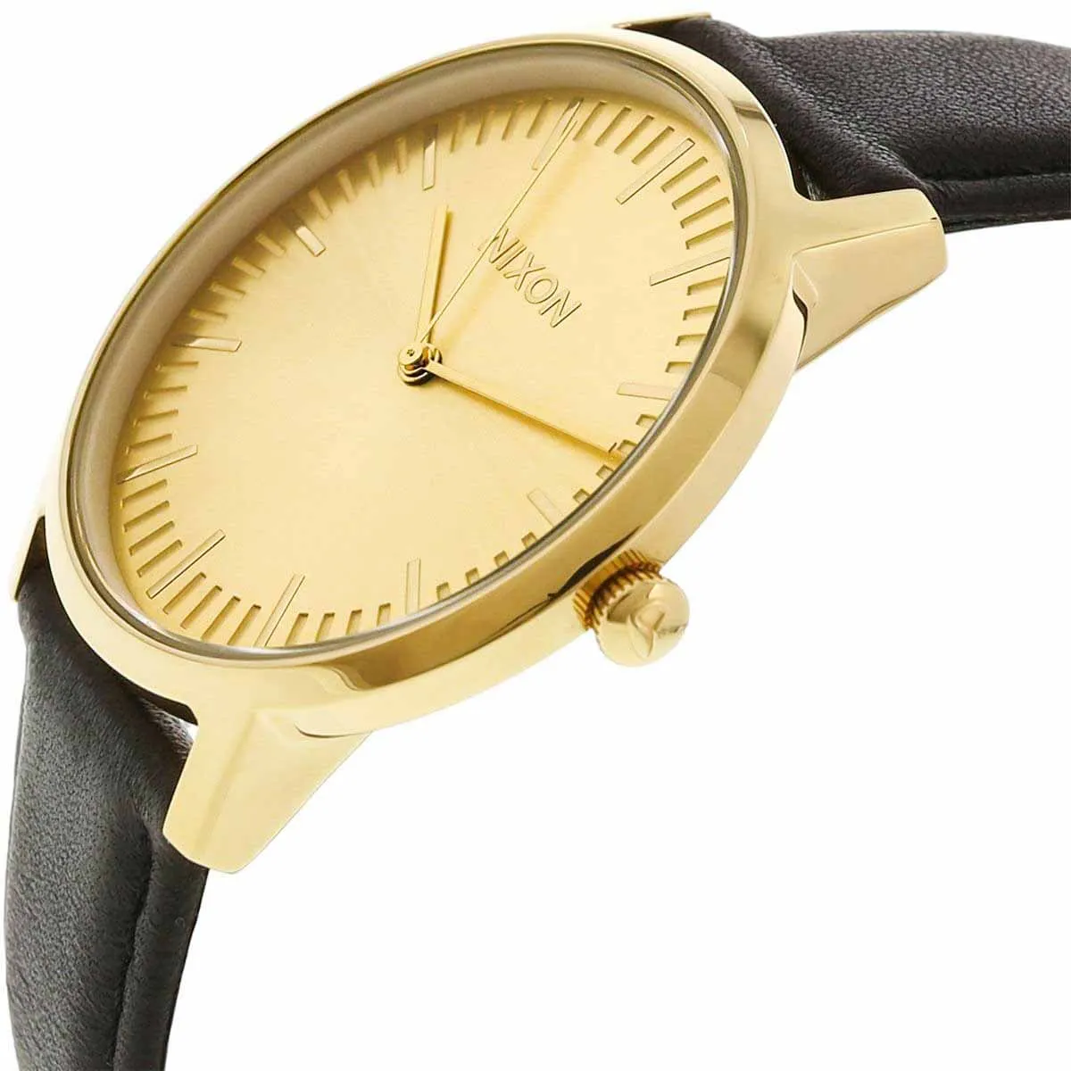 Nixon Men's Quartz Watch - Porter Leather Gold Tone Dial Black Strap | A1058510