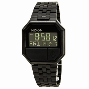 Nixon A158001 Men's The Re-Run Black Digital Dial Black IP Steel Alarm Watch