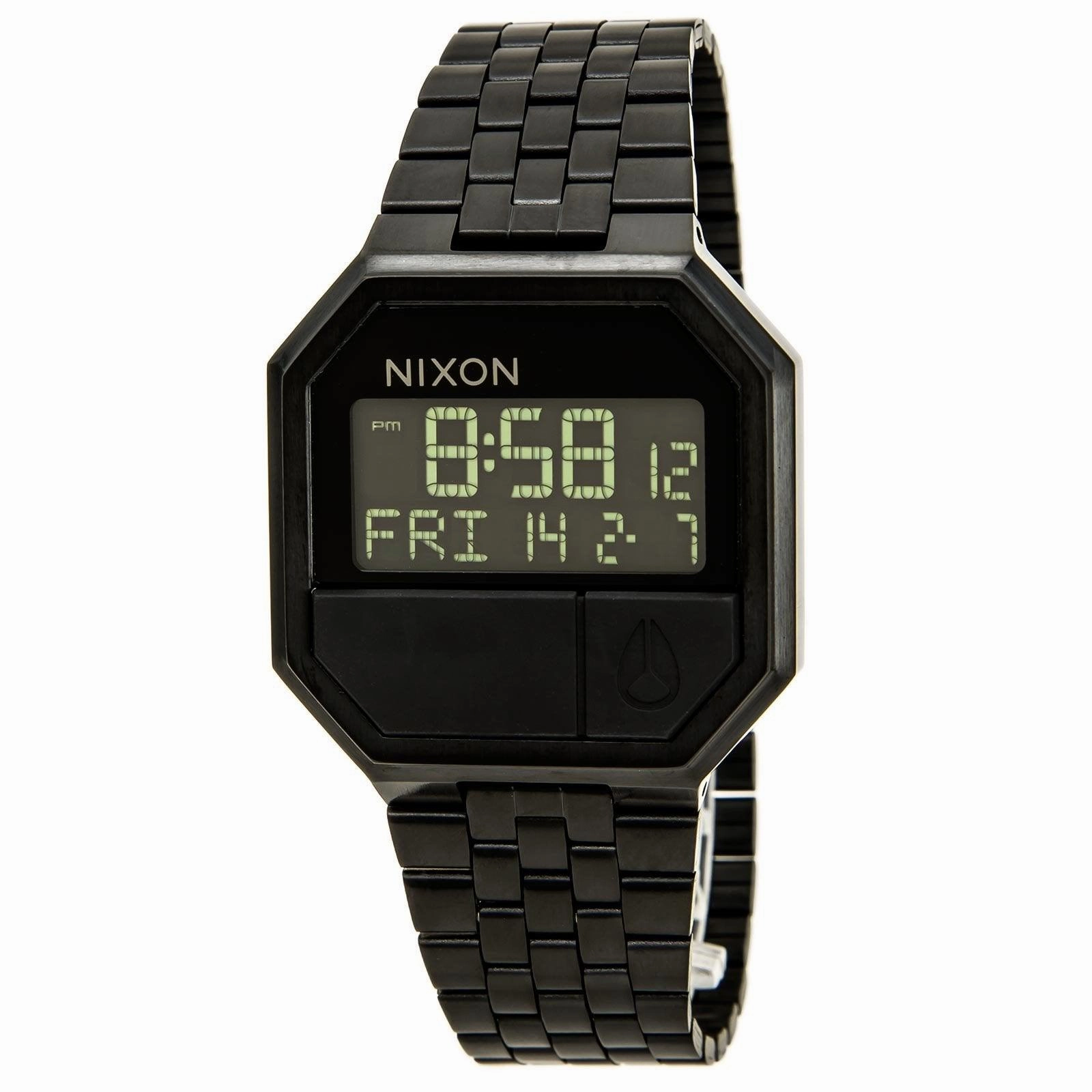 Nixon A158001 Men's The Re-Run Black Digital Dial Black IP Steel Alarm Watch