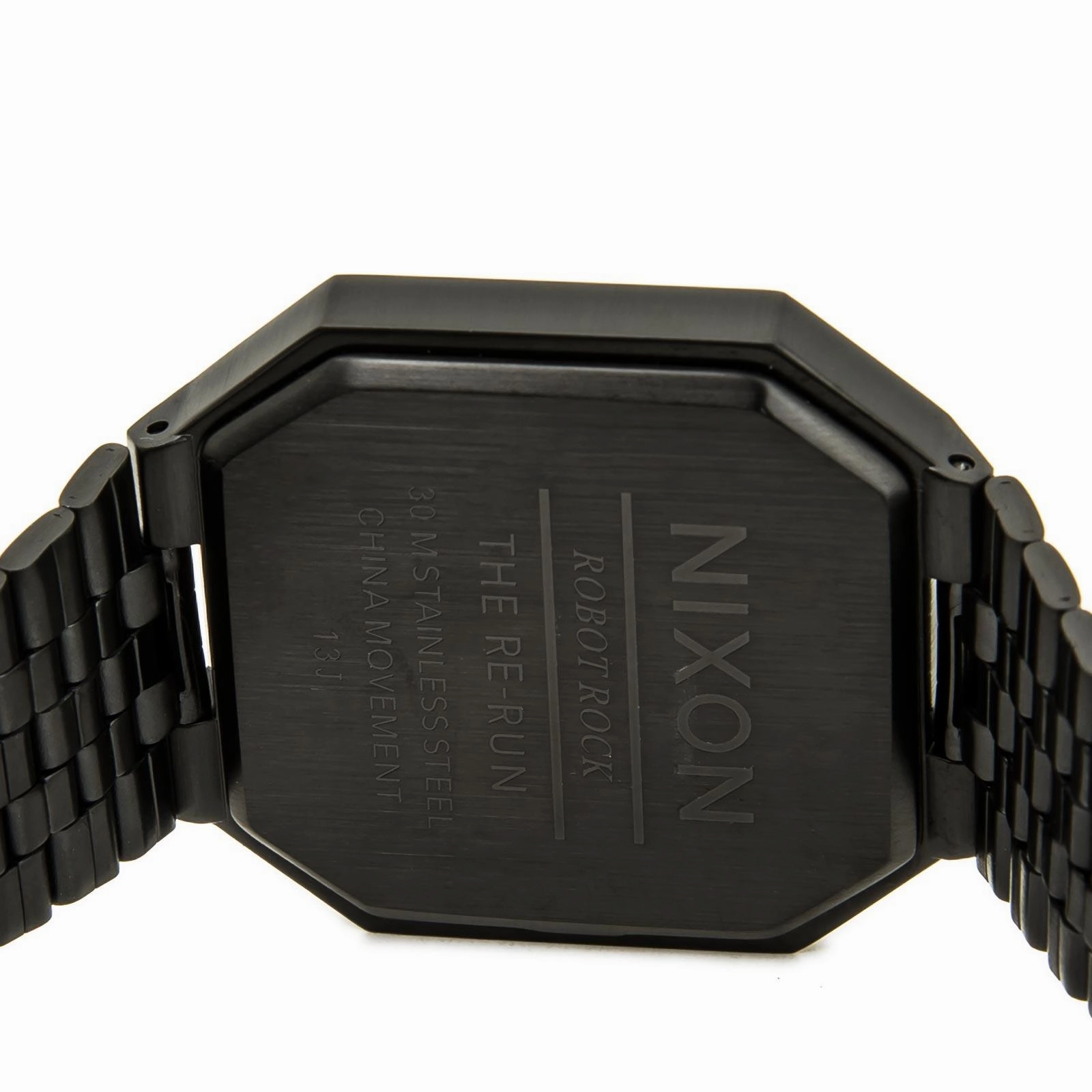 Nixon A158001 Men's The Re-Run Black Digital Dial Black IP Steel Alarm Watch
