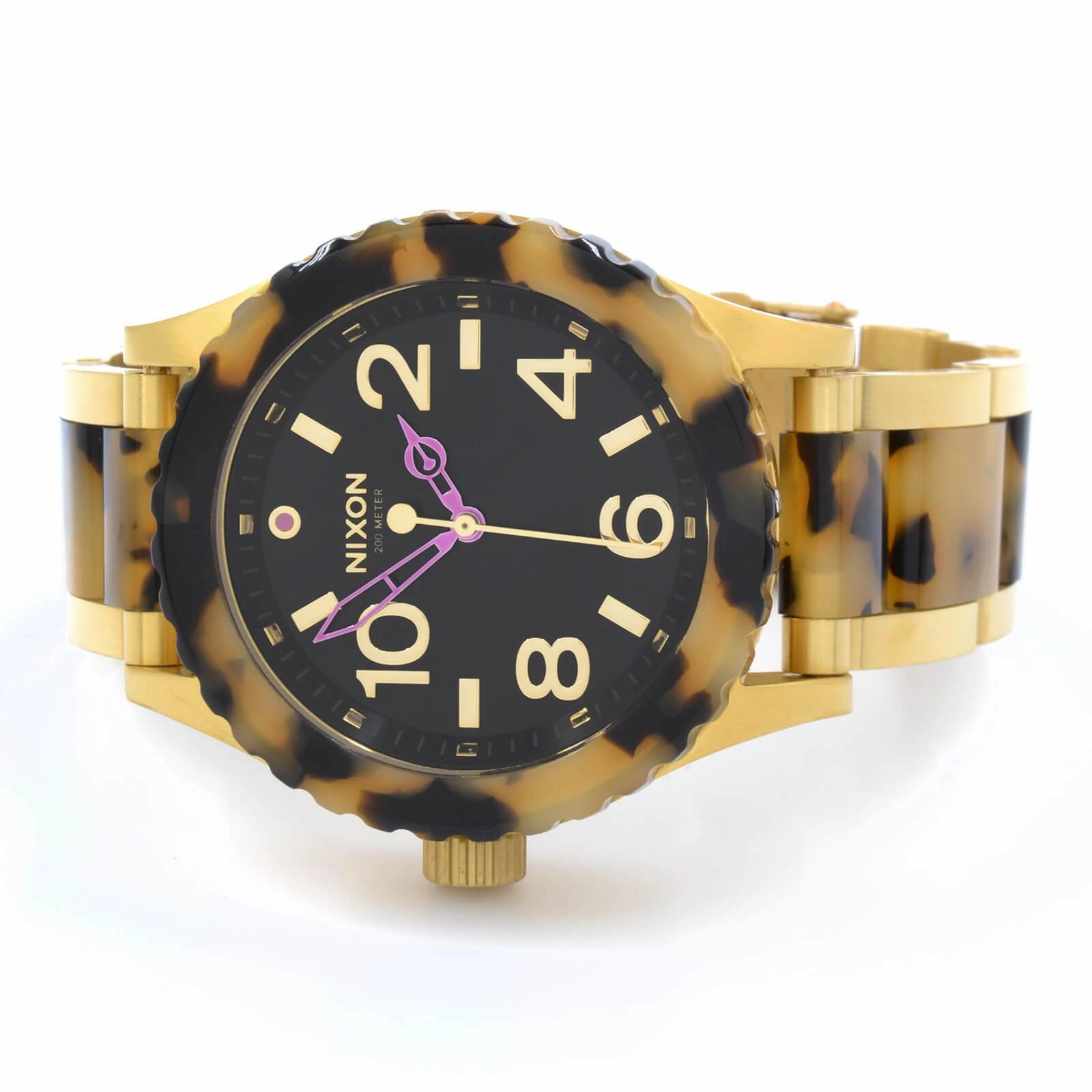 Nixon A4102584 Men's 38-20 Black Face Cream Tortoise Bracelet Watch