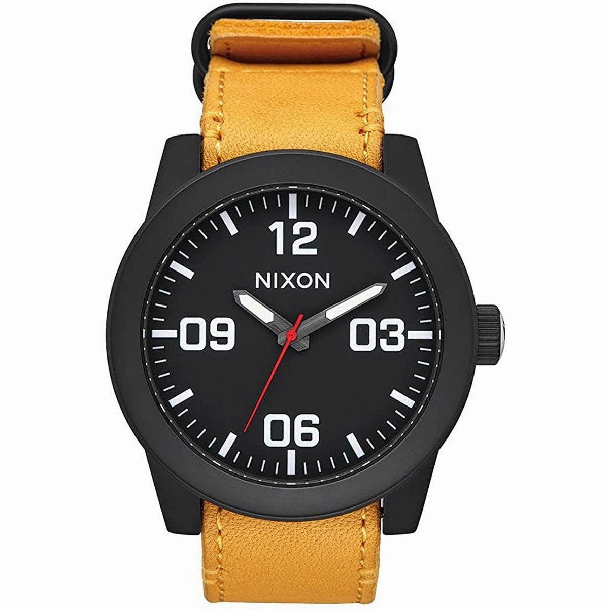 Nixon Men's Japanese Quartz Watch - Corporal Black Dial Brown Fabric Strap | A2432448