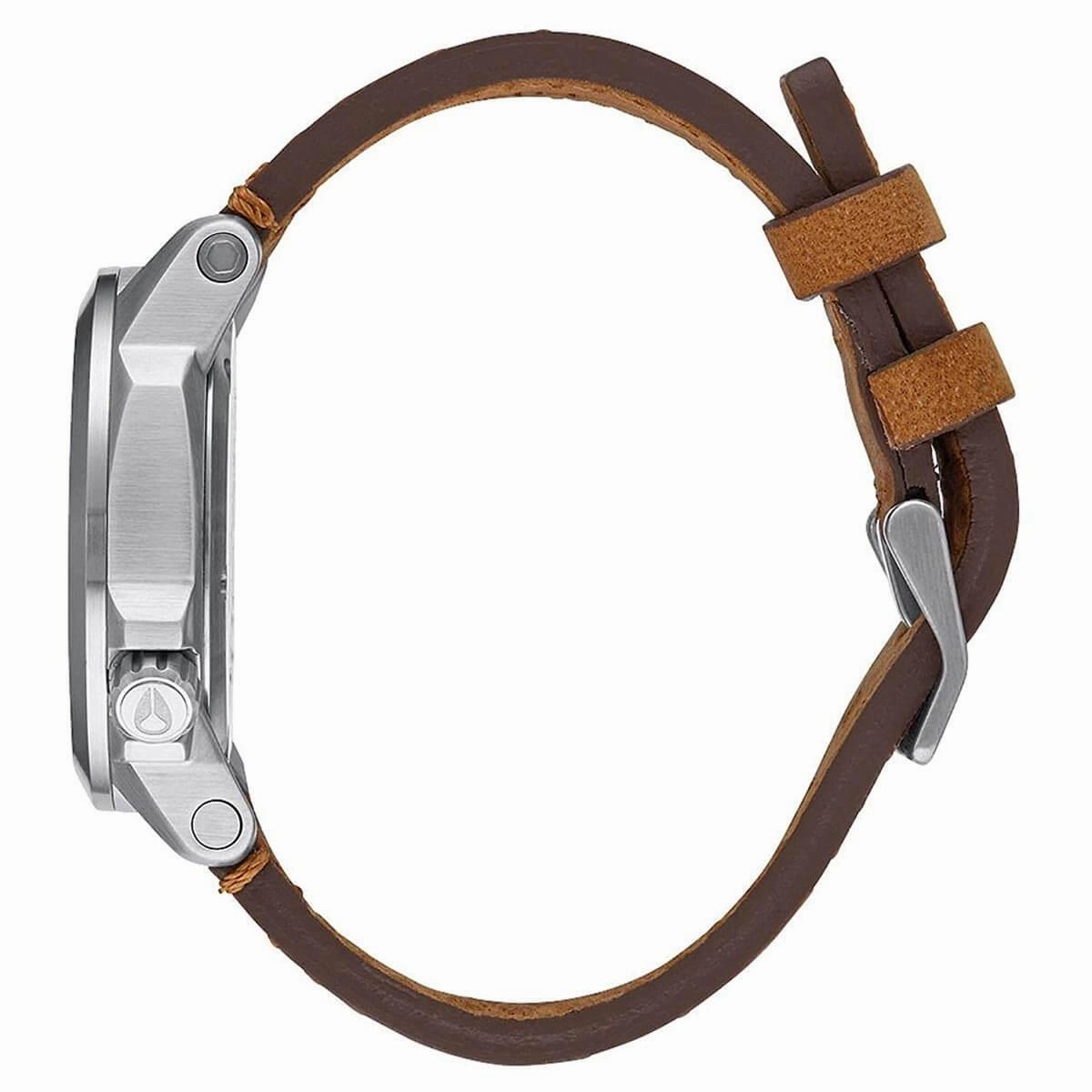 Nixon Men's Quartz Watch - Ranger 40 Silver Tone Dial Brown Leather Strap | A4712092