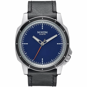 Nixon Men's Quartz Watch - Ranger Silver Tone Case Black Leather Strap | A4662240