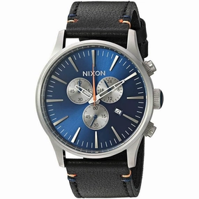 Nixon Men's Quartz Watch - Sentry Chrono Leather Blue & Silver Tone Dial Strap | A4051258