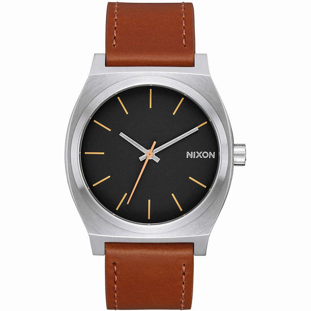 Nixon Men's Quartz Watch - Time Teller Black Dial Leather Strap SS Case | A0452455