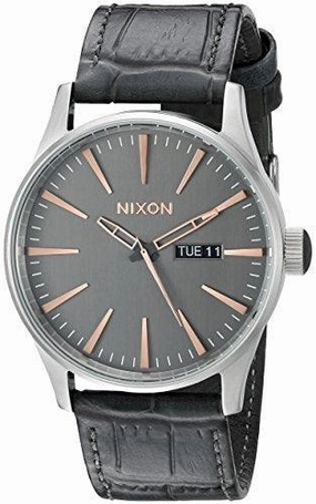 Nixon Men's Strap Watch - Sentry Leather Japanese Quartz Grey Leather | A1052145