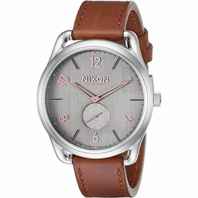Nixon Men's Watch - C45 Grey Dial Silver Tone Case Brown Leather Strap | A4652064