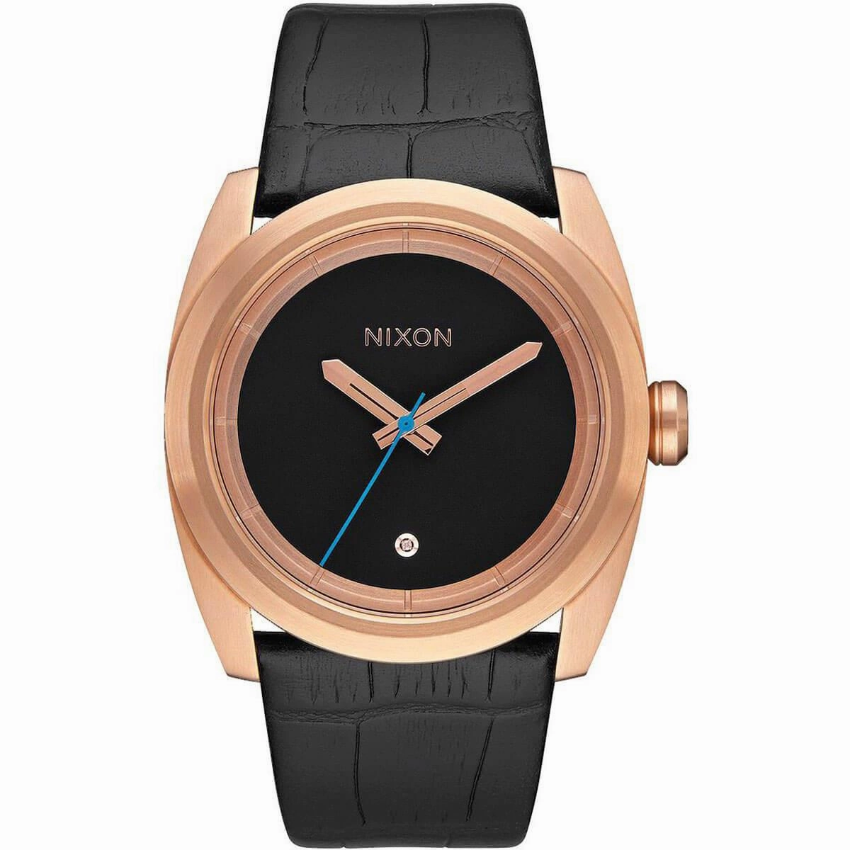 Nixon Men's Watch - Kingpin Black Dial Rose Gold Tone Case Leather Strap | A9562247