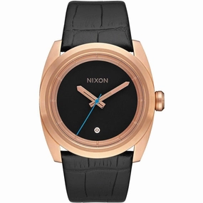 Nixon Men's Watch - Kingpin Black Dial Rose Gold Tone Case Leather Strap | A9562247