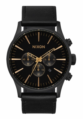 Nixon Sentry Chrono Leather Black Dial Mens Watch A405-3088-00