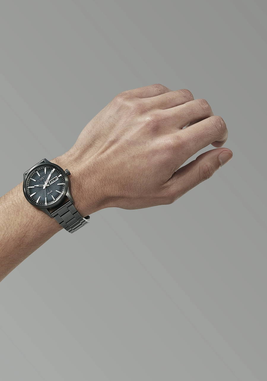 Nixon Sentry Solar Stainless Steel Gunmetal Dial Mens Watch A1346-131-00