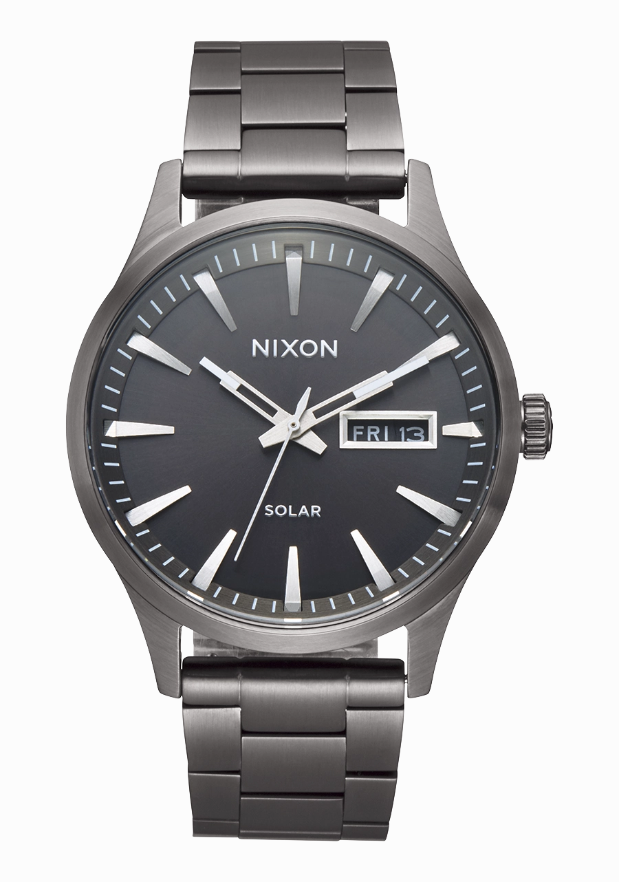Nixon Sentry Solar Stainless Steel Gunmetal Dial Mens Watch A1346-131-00