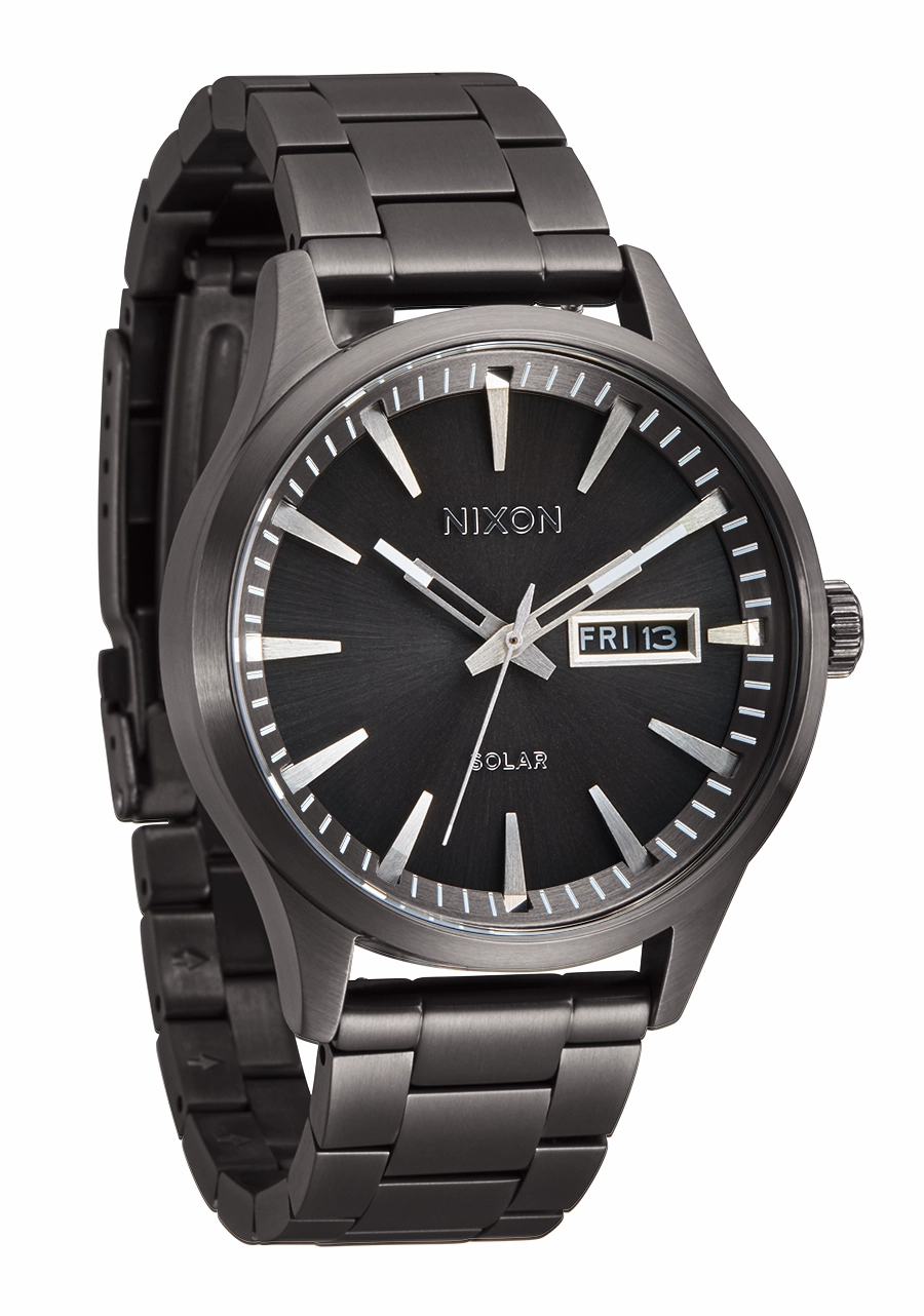 Nixon Sentry Solar Stainless Steel Gunmetal Dial Mens Watch A1346-131-00