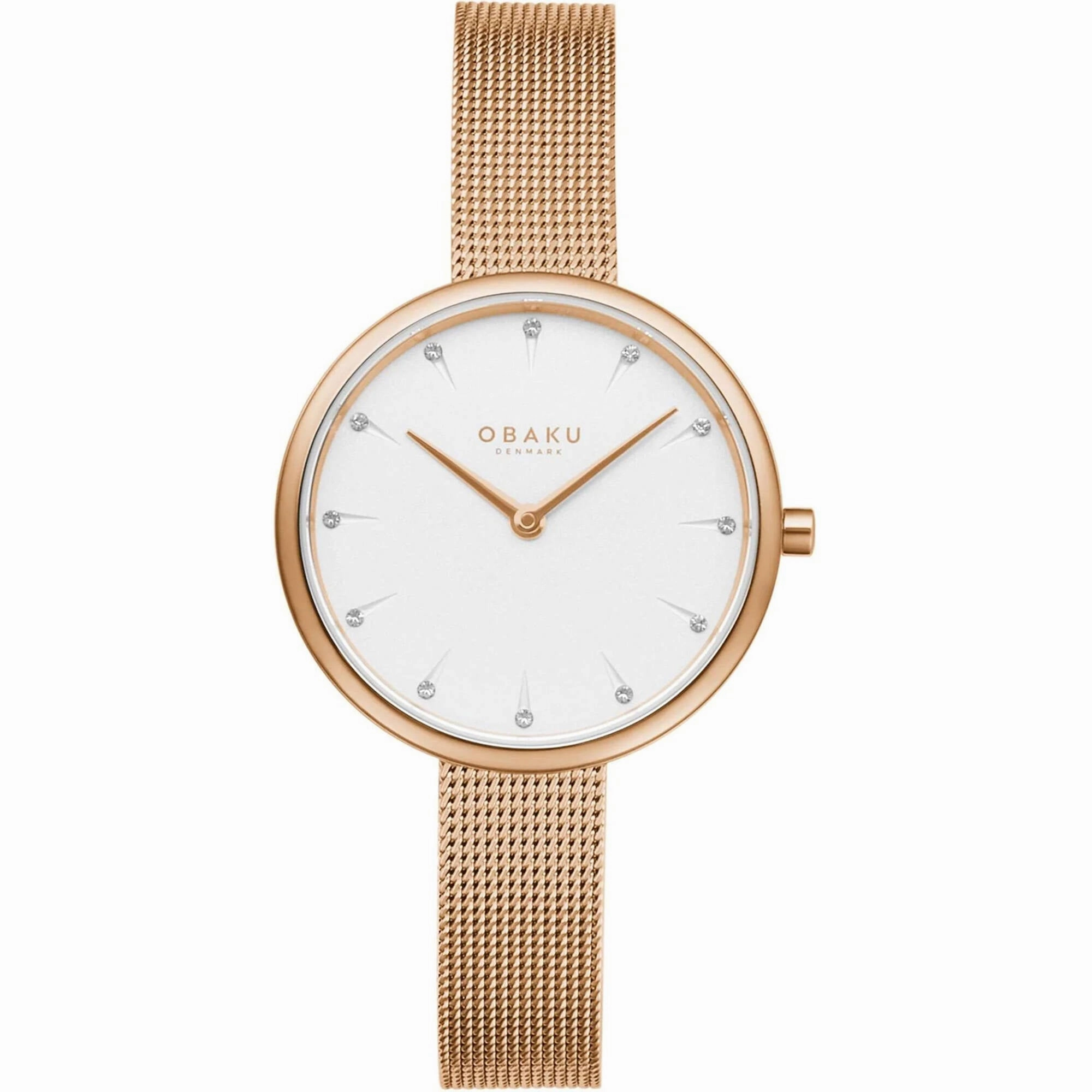 Obaku Women's Watch - Classic White Dial Rose Gold Case Steel Bracelet | V233LXVIMV