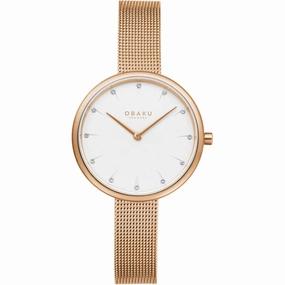 Obaku Women's Watch - Classic White Dial Rose Gold Case Steel Bracelet | V233LXVIMV