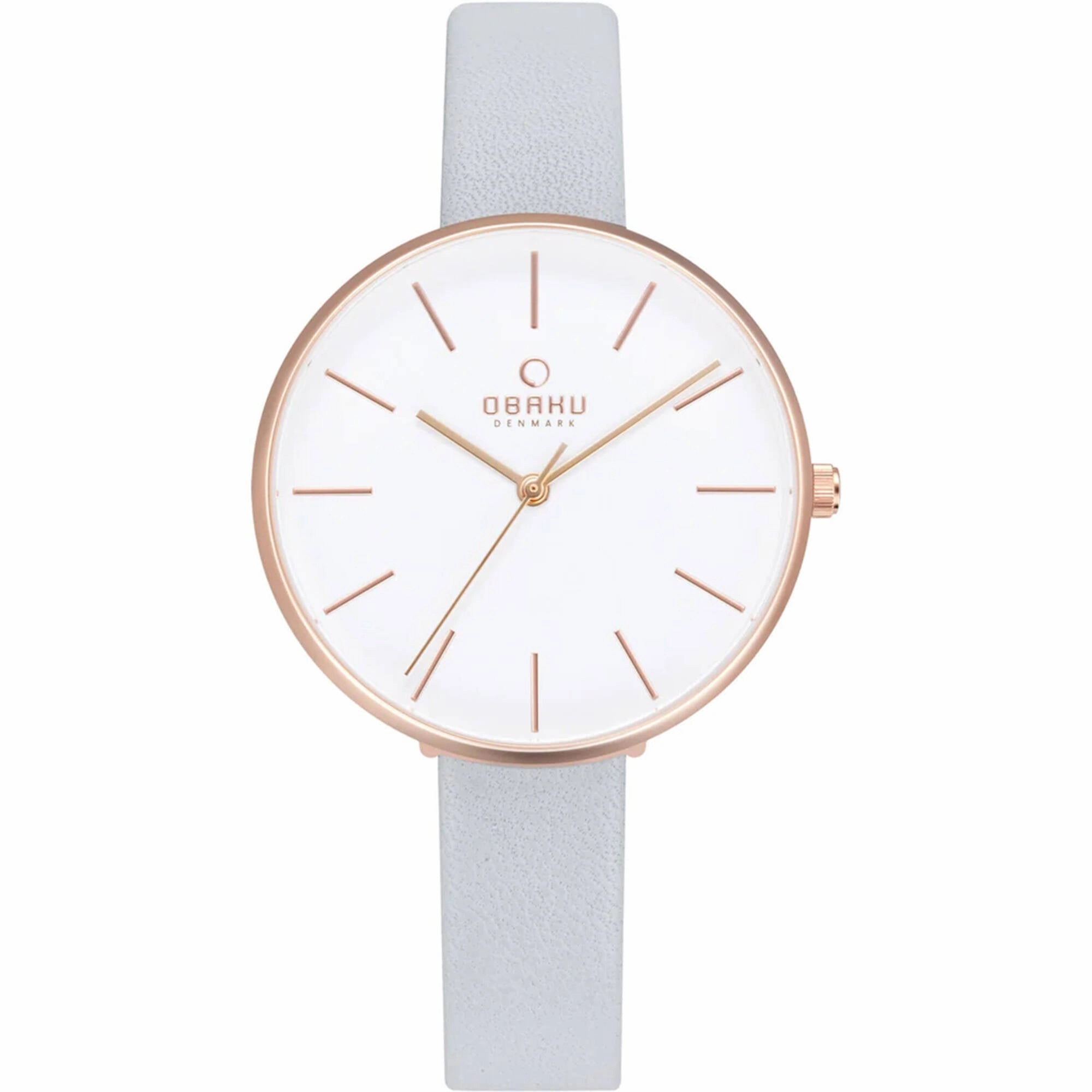 Obaku Women's Watch - Viol Rose Gold Case White Dial Leather Strap | V211LXVIRL