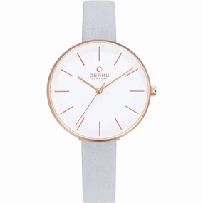 Obaku Women's Watch - Viol Rose Gold Case White Dial Leather Strap | V211LXVIRL