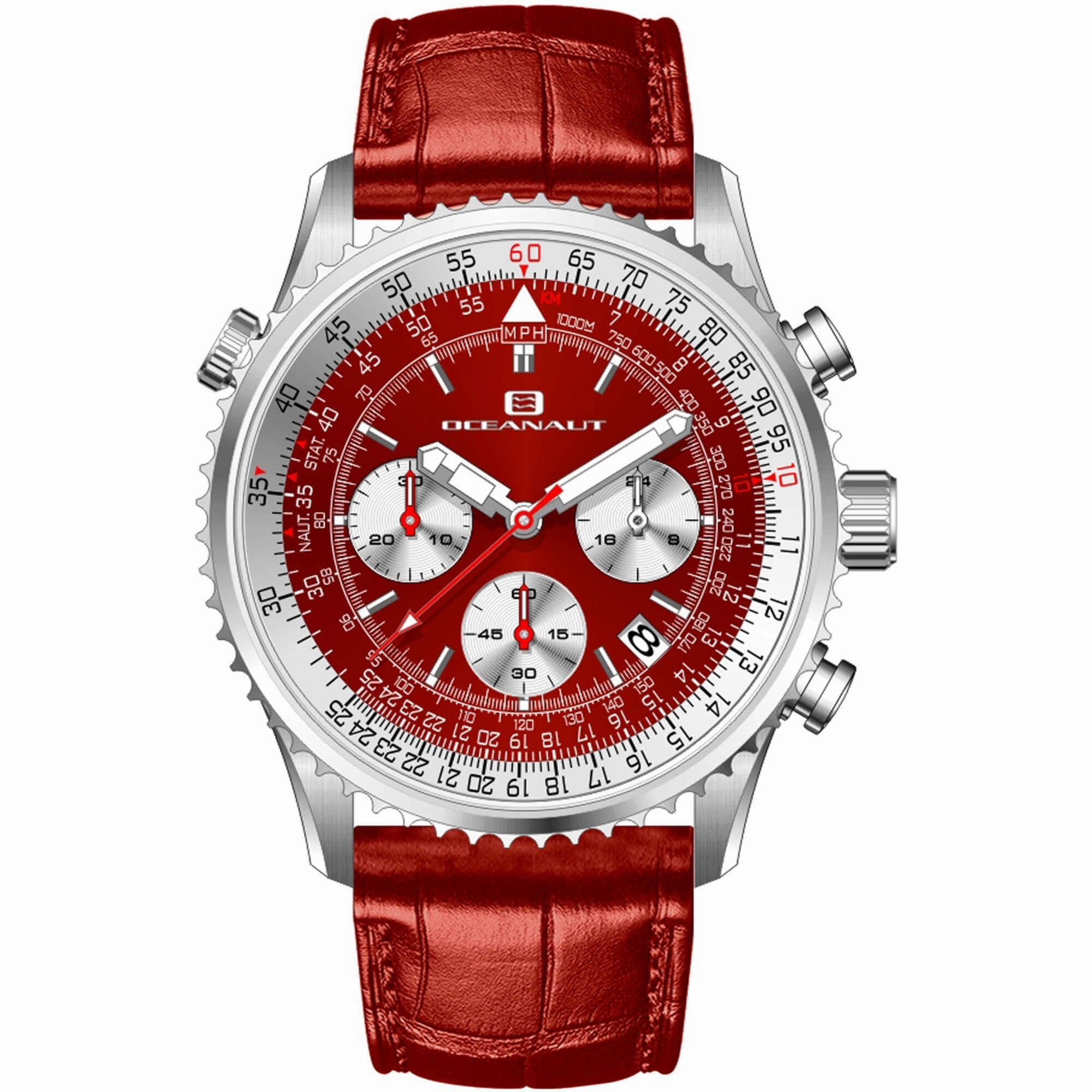 Oceanaut Men's Watch - Flight Quartz Silver Tone Case Red Leather Strap | OC0129