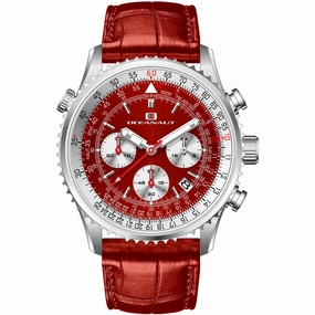 Oceanaut Men's Watch - Flight Quartz Silver Tone Case Red Leather Strap | OC0129