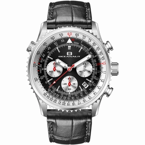 Oceanaut Men's Watch - Flight Silver Tone Case Black Dial Leather Strap | OC0125