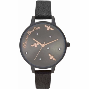 Olivia Burton Women's Watch - Pearly Queen Black Dial Leather Strap | OB16PQ02
