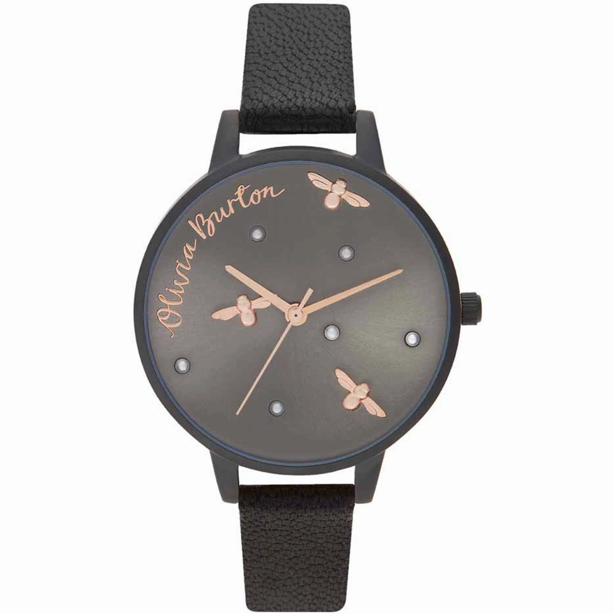 Olivia Burton Women's Watch - Pearly Queen Black Dial Leather Strap | OB16PQ02