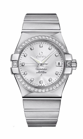 Omega Constellation Steel & Diamond Automatic Womens Watch Silver Dial Date 123.15.35.20.52.001