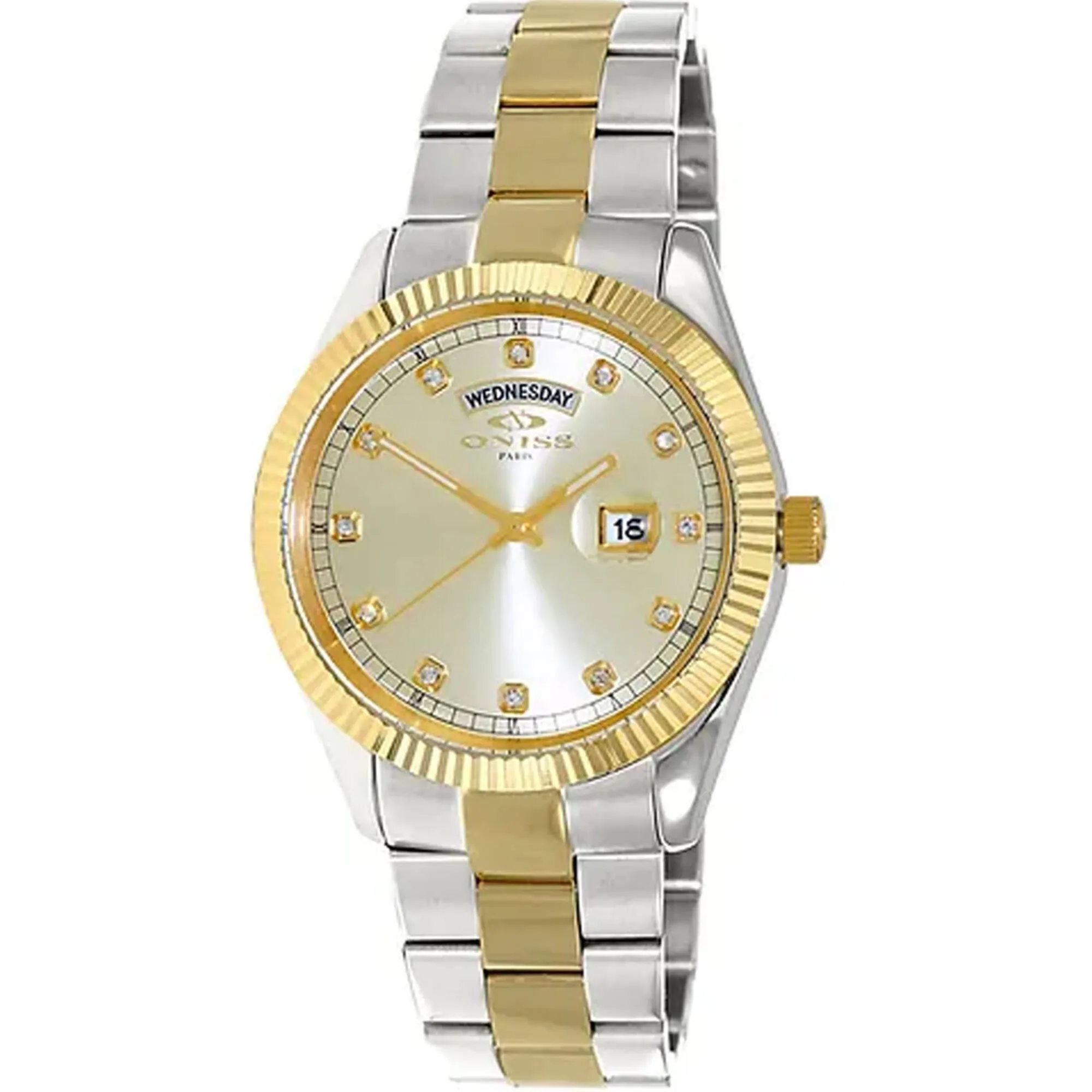 Oniss Men's Watch - Admiral Gold Dial Plated Stainless Steel Bracelet | ON3881-2TGO