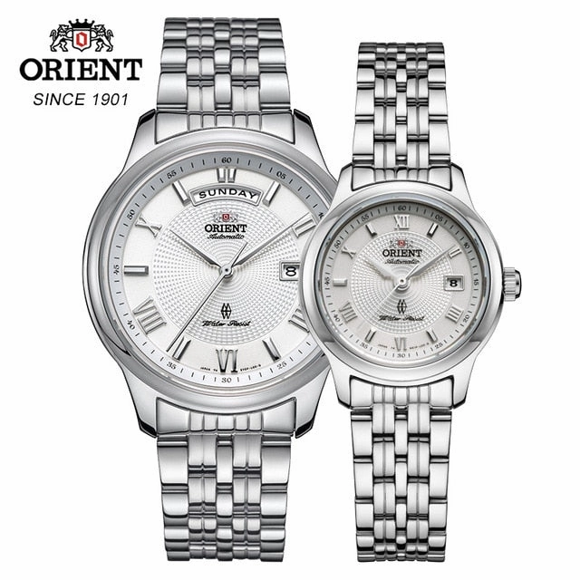 ORIENT Fashion White Couple Watches, A Pair Of Korean Version Of The Trend Of Steel Belt Lovers Watch Men Watch Waterproof Watch