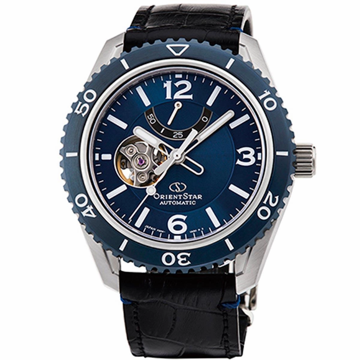 Orient Men's Mechanical Sports Watch - Star Open Heart Dial Leather Strap | AT0108L00B