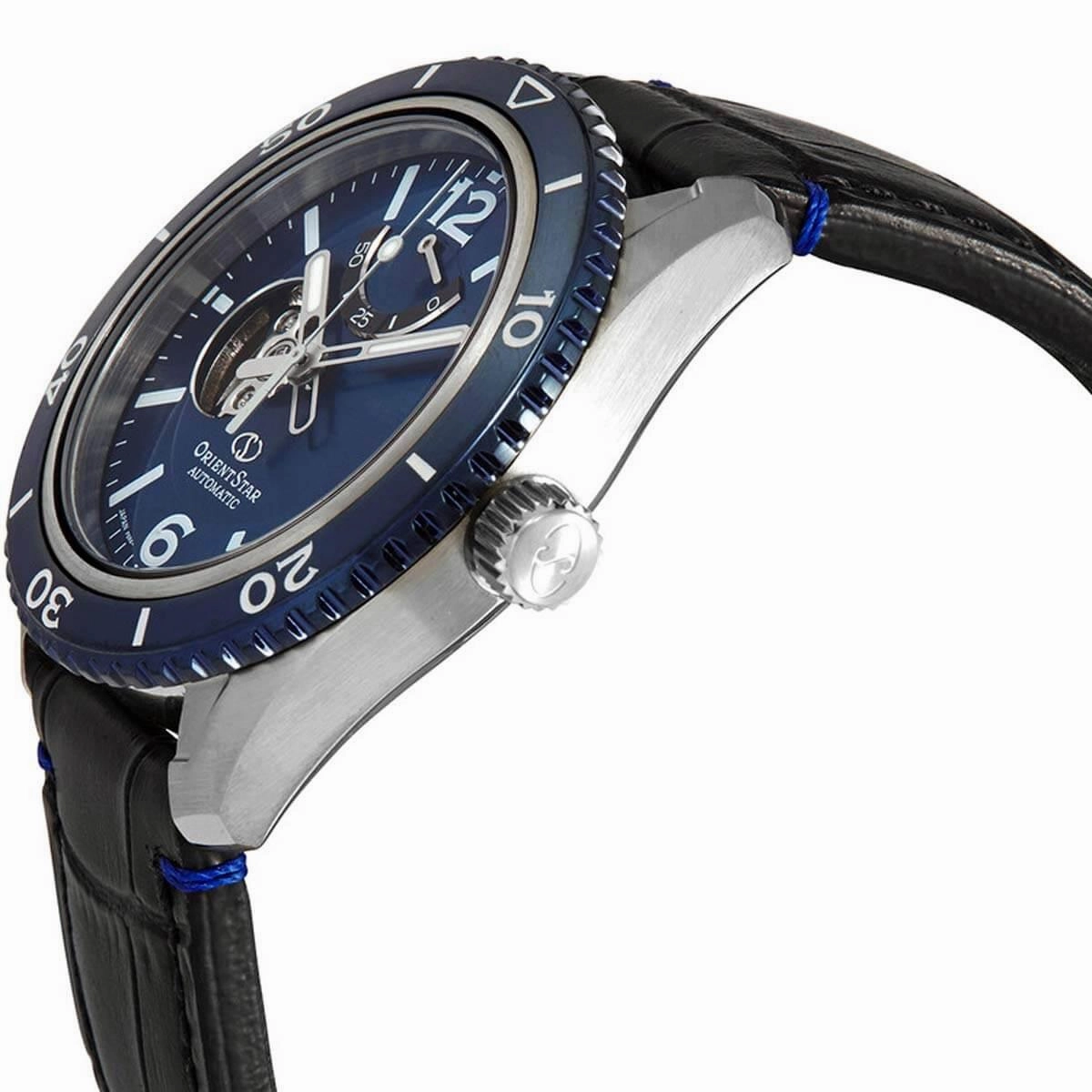 Orient Men's Mechanical Sports Watch - Star Open Heart Dial Leather Strap | AT0108L00B