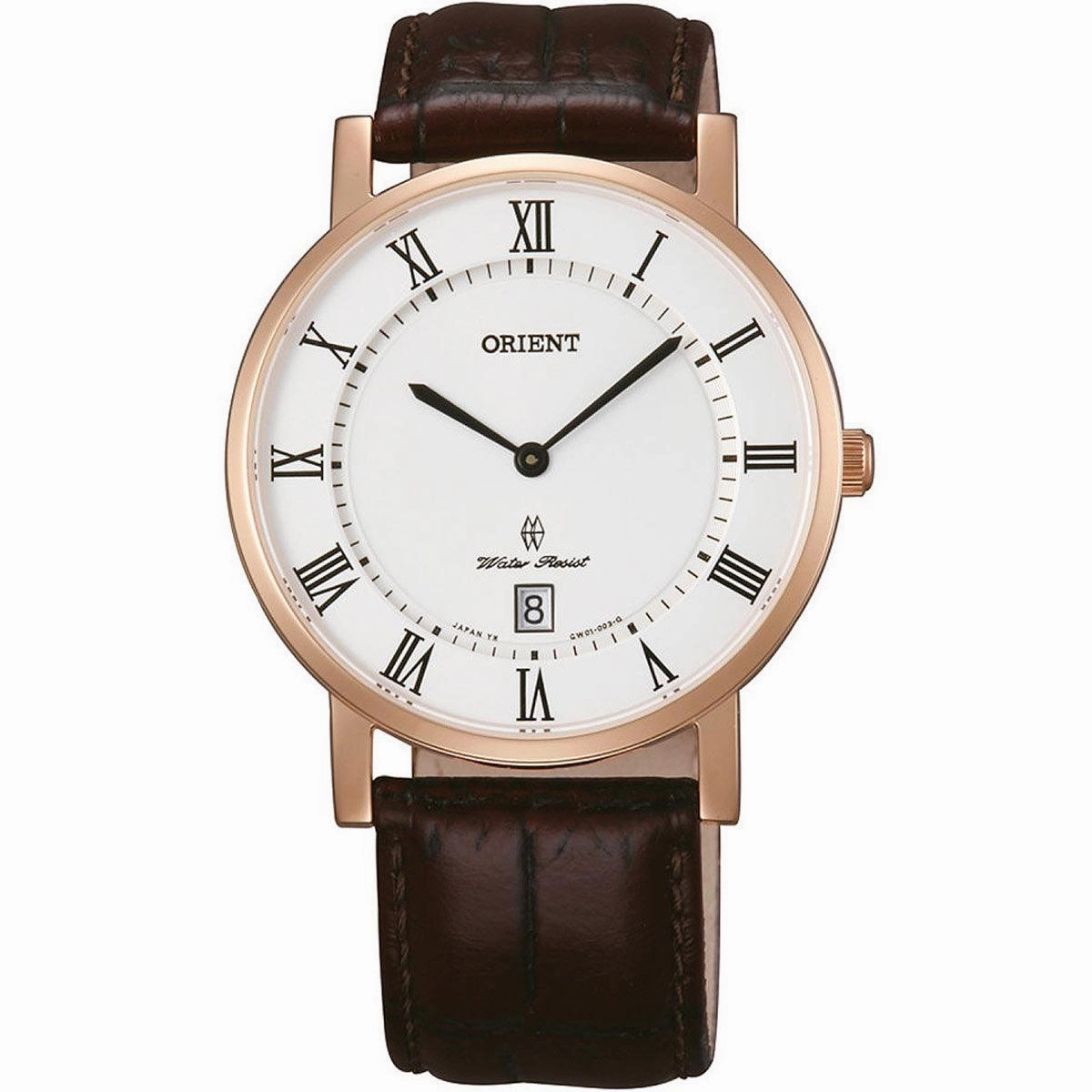Orient Men's Quartz Watch - Classic White Dial Date Display Brown Strap | FGW0100EW0