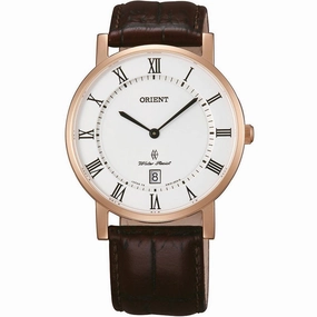 Orient Men's Quartz Watch - Classic White Dial Date Display Brown Strap | FGW0100EW0