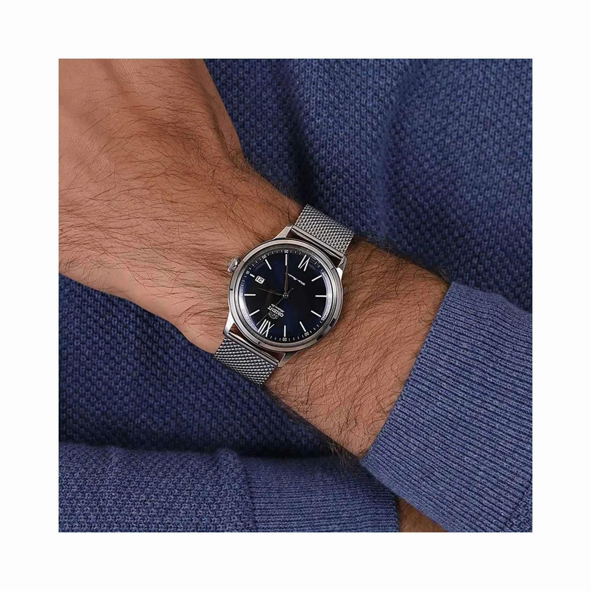 Orient Men's Watch - Bambino Blue Dial Silver Tone Mesh Bracelet | RA-AC0019L10B
