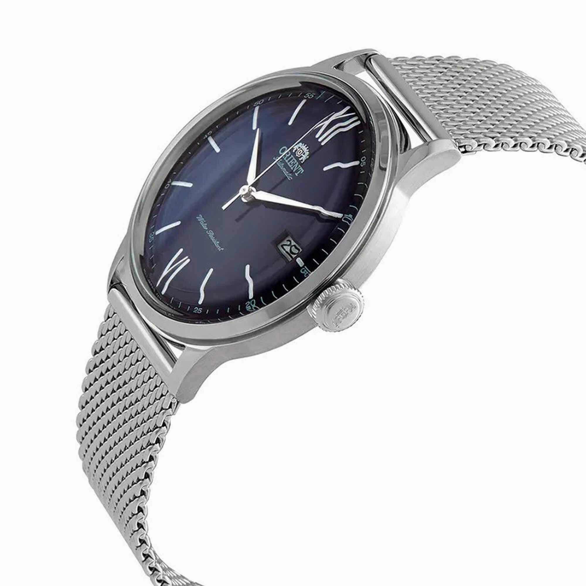 Orient Men's Watch - Bambino Blue Dial Silver Tone Mesh Bracelet | RA-AC0019L10B