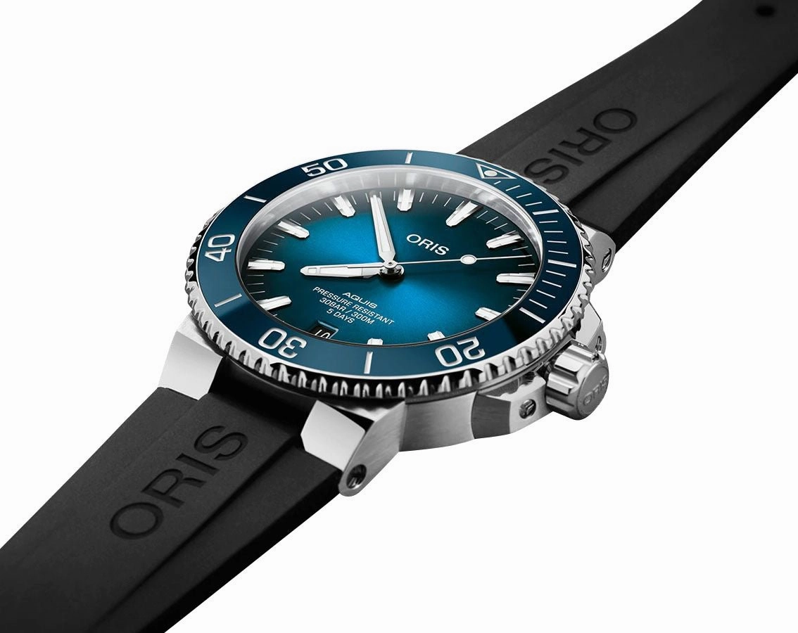 Oris Aquis Automatic Stainless Steel Blue Dial Black Rubber Strap Date Divers Mens Watch 400 7763 4135-07 4 24 74EB