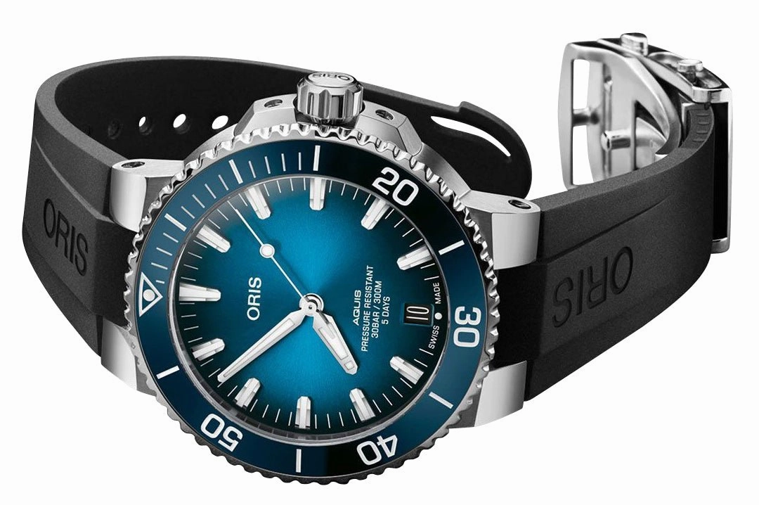 Oris Aquis Automatic Stainless Steel Blue Dial Black Rubber Strap Date Divers Mens Watch 400 7763 4135-07 4 24 74EB