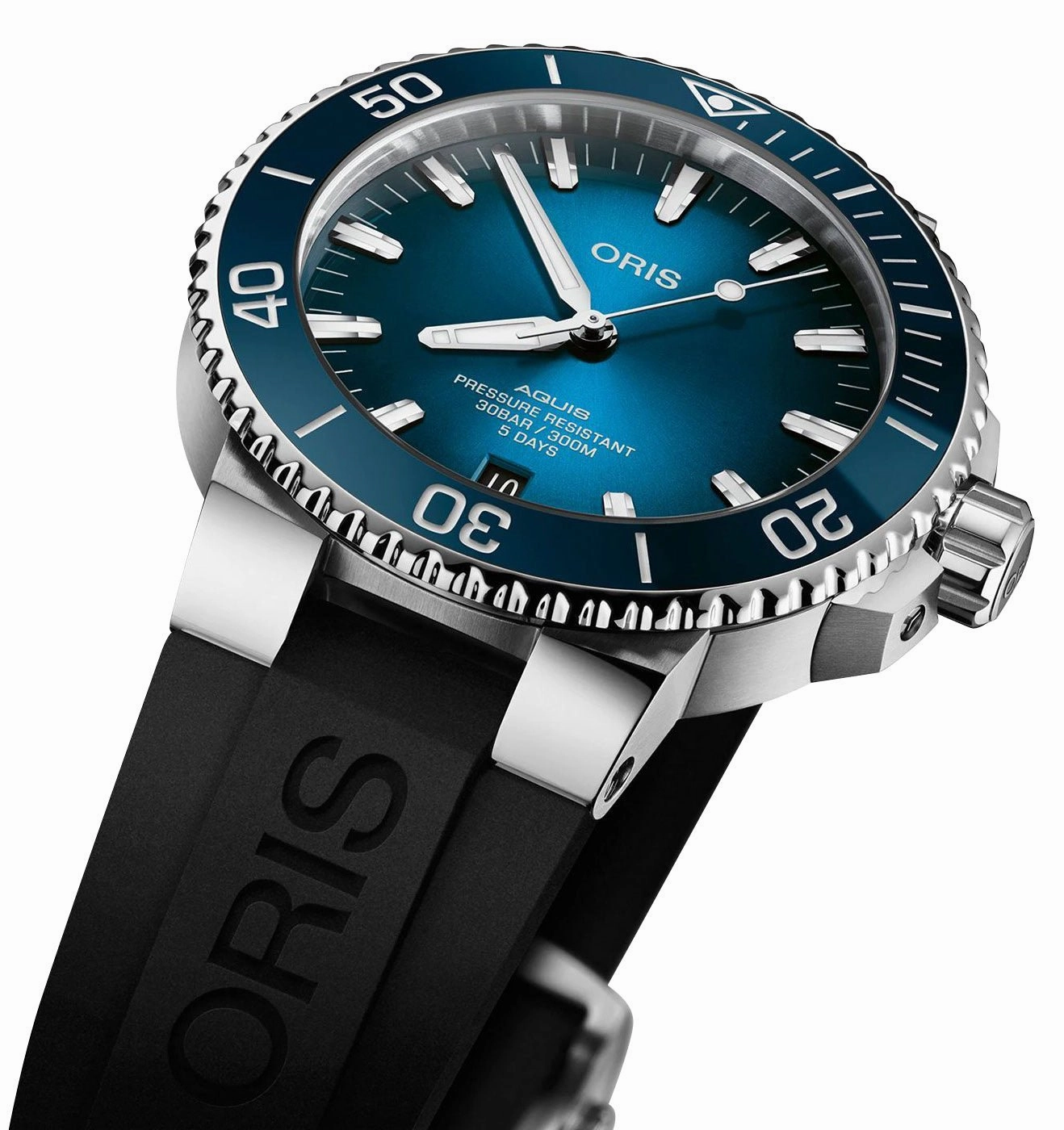 Oris Aquis Automatic Stainless Steel Blue Dial Black Rubber Strap Date Divers Mens Watch 400 7763 4135-07 4 24 74EB