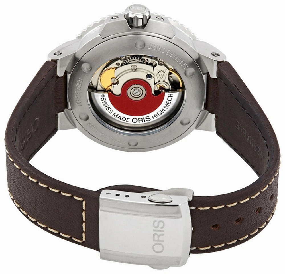 Oris Aquis Date Automatic Stainless Steel Blue Dial Brown Leather Strap Divers Mens Watch 01 733 7732 4135-07 5 21 10FC