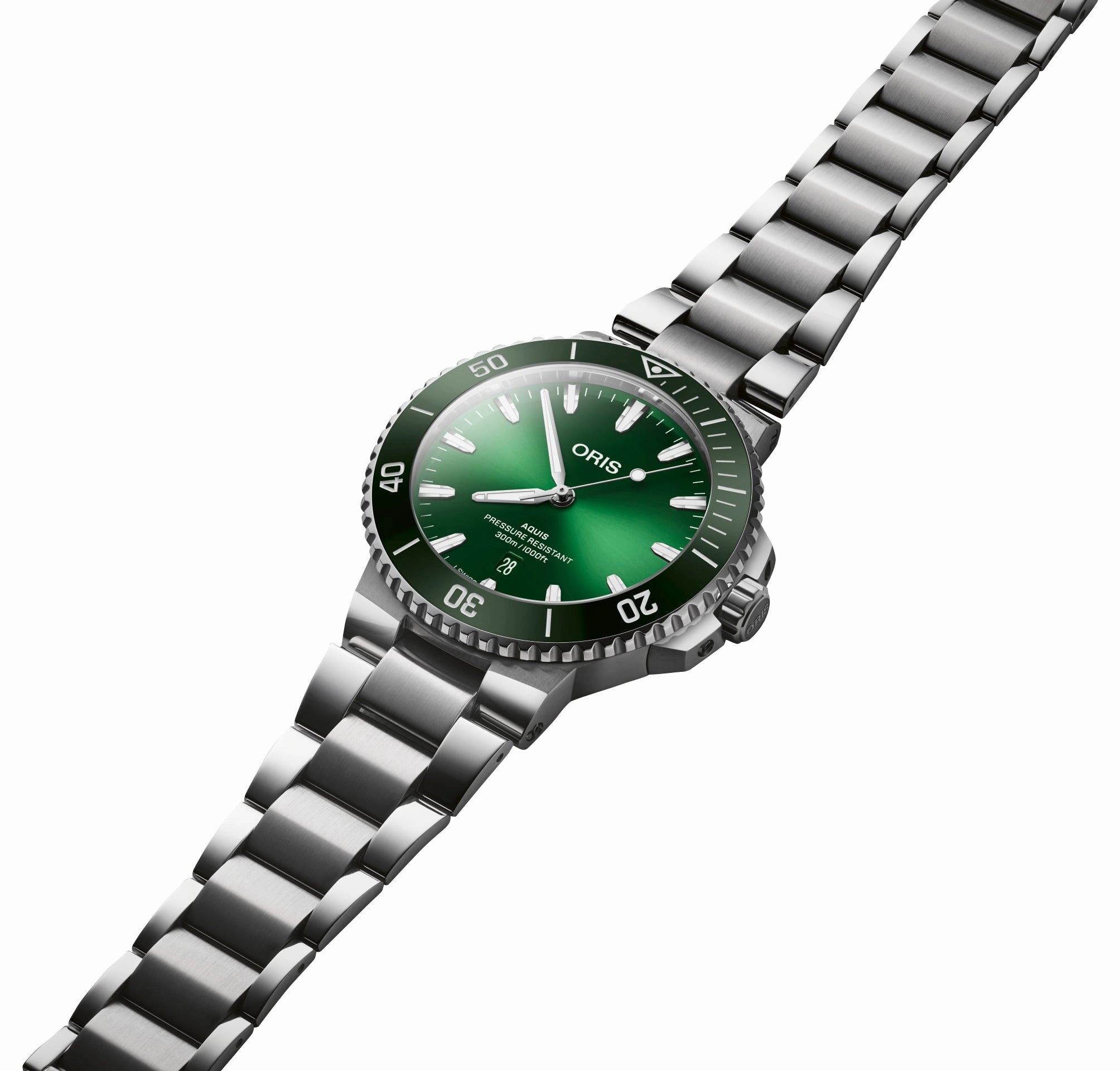 Oris Aquis Date Automatic Stainless Steel Green Dial Divers Mens Watch 733 7789 4157-07 8 23 04PEB
