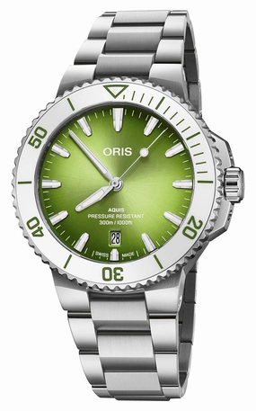 Oris Aquis Date Taste Of Summer Automatic Stainless Steel Green Dial Divers Mens Watch 733 7787 4137-07 8 22 04PEB